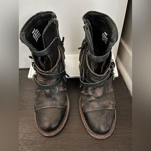 Freebird by Steven Distressed Black Brown Leather Ankle Boots